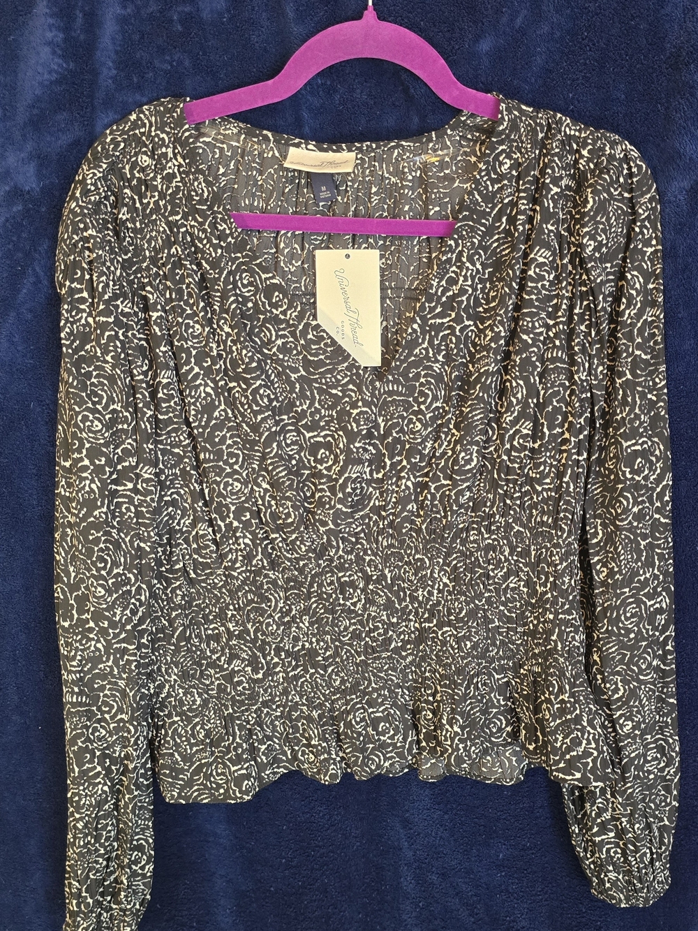 Universal Thread Black Floral Smocked V-Neck Blouse